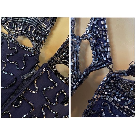 Scala Womens Beaded Sequin Maxi Dress Vintage Blue Silk Formal Evening Gown XXL - Picture 16 of 16